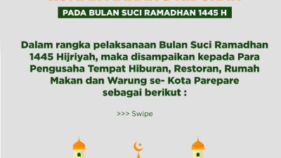 Pemkot Parepare Batasi Operasional Tempat Hiburan, Rumah Makan, Warkop dan Kafe Selama Ramadan