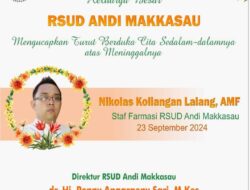 RSUD Andi Makkasau Berduka, Staf Farmasi Nikolas Koliangan Berpulang